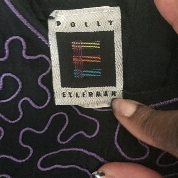 Polly Ellerman Tunic Womens Sz‎ 6 Black Purple Embroidered Vintage Hippie Boho - Picture 8 of 11
